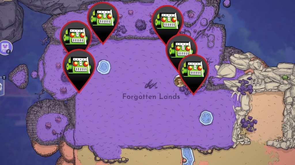 All forgotten lands mining spots marked on map in Disney Dreamlight Valley