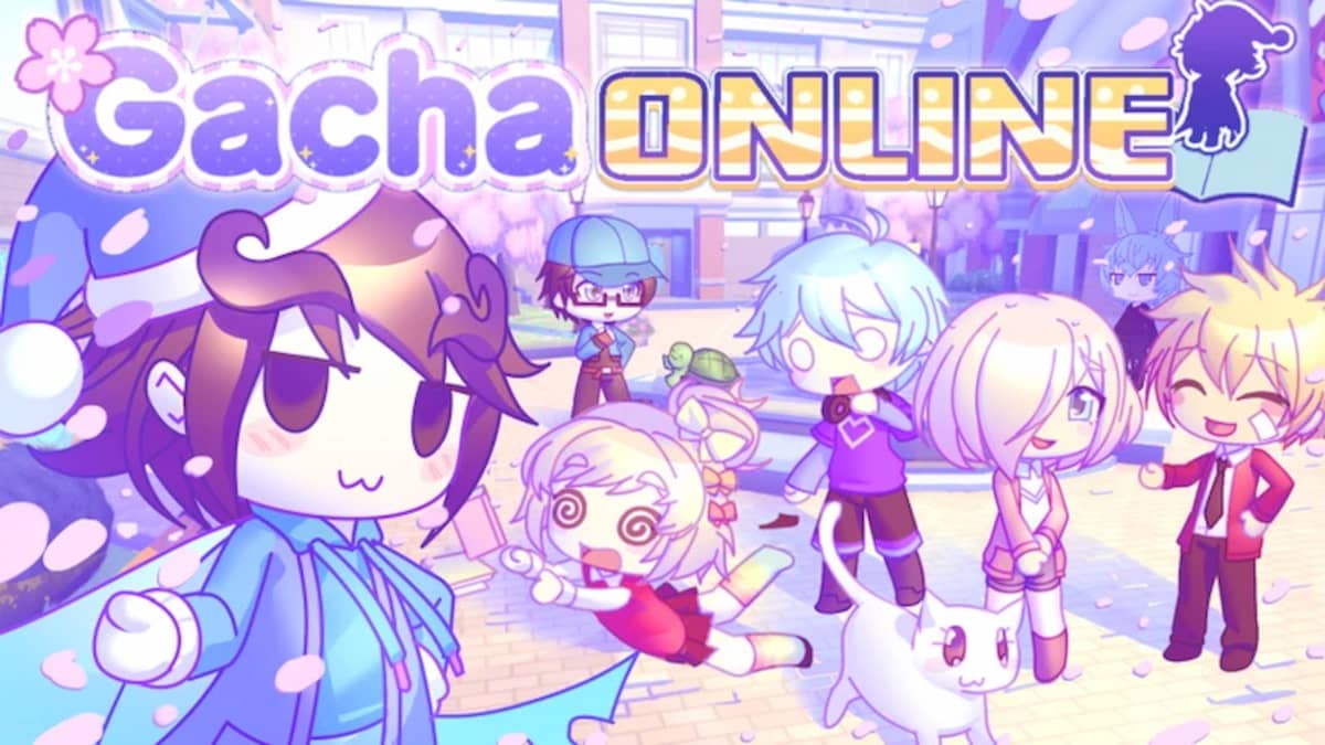 Gacha Online RP featured image showing colorful Gacha-style characters gathered in a school courtyard beneath the Gacha Online logo.