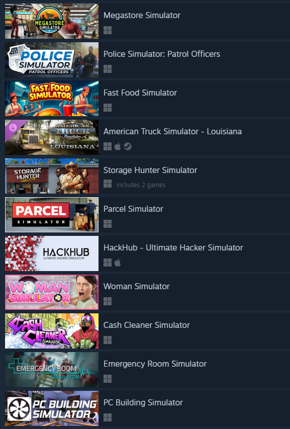 Simulator games on Steam