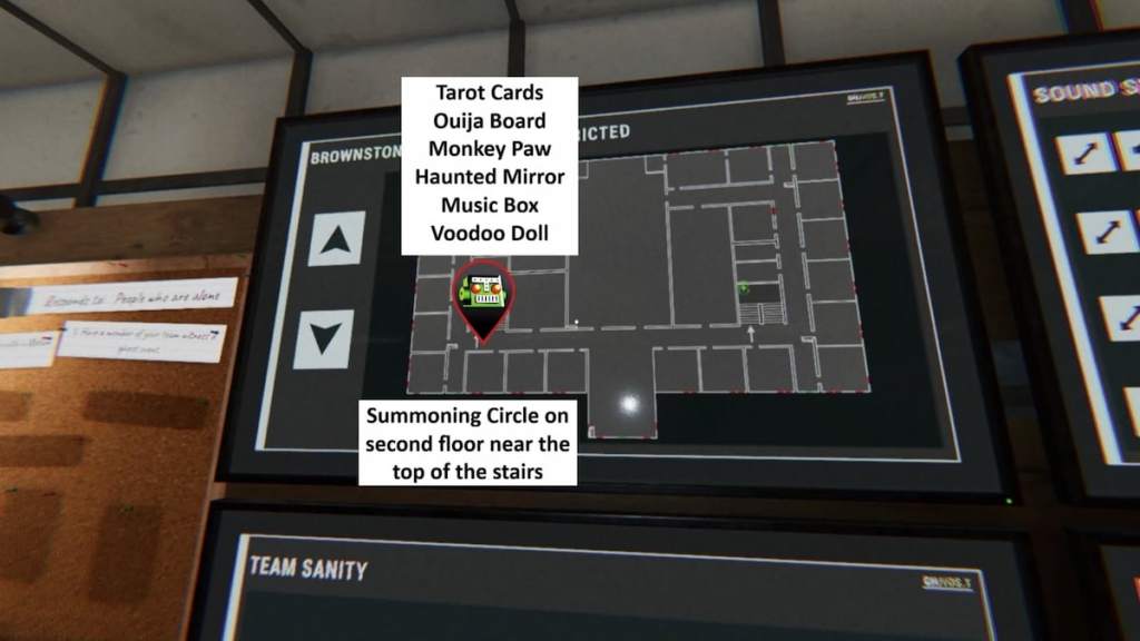 All Phasmophobia Brownstone High School Restricted Cursed Possession locations for left side variant