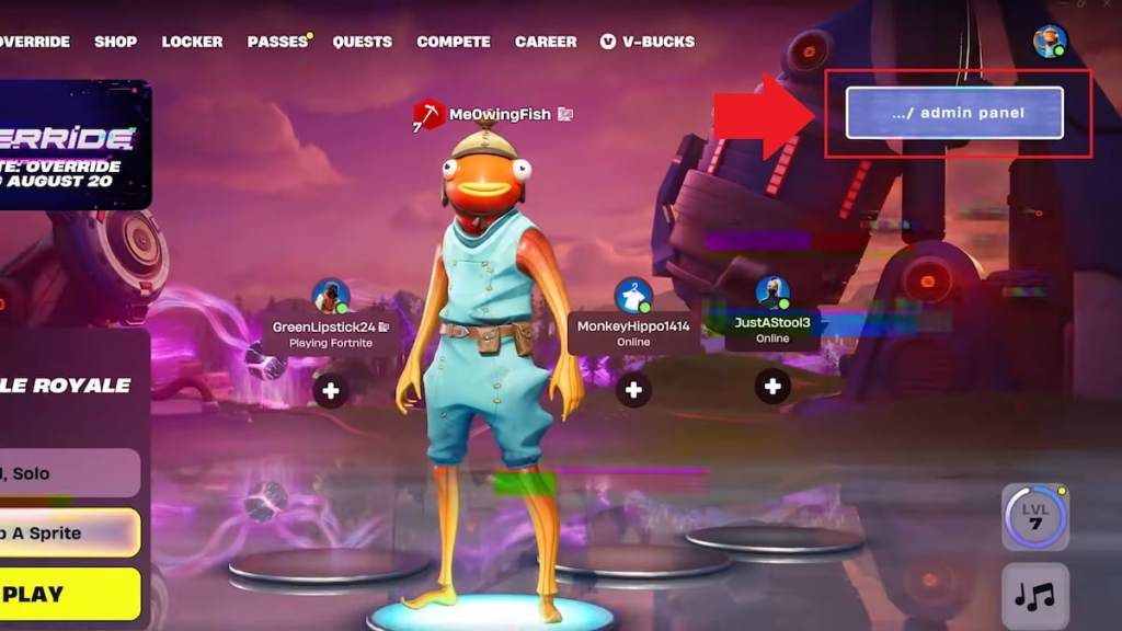 Lobby hacks panel marked in fortnite