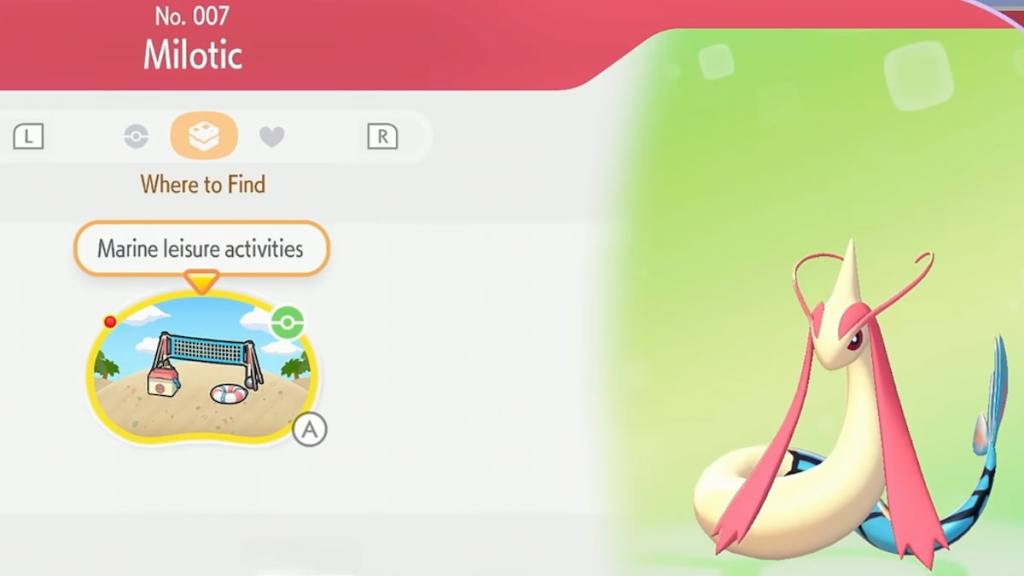 Milotic page in pokopia
