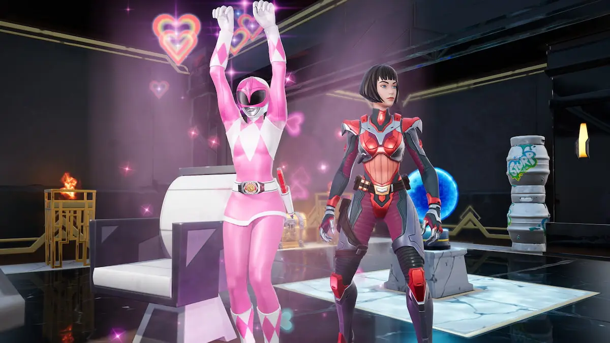 Pink ranger dancing by the order in fortnite