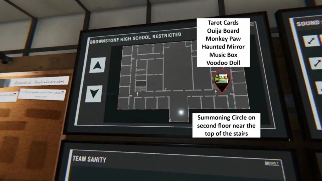 All Phasmophobia Brownstone High School Restricted Cursed Possession locations for right side variant