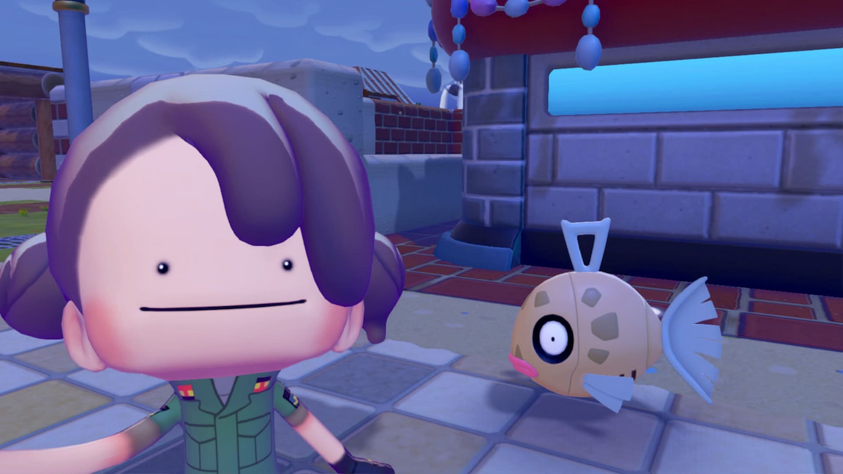 Taking picture with Feebas in Pokopia