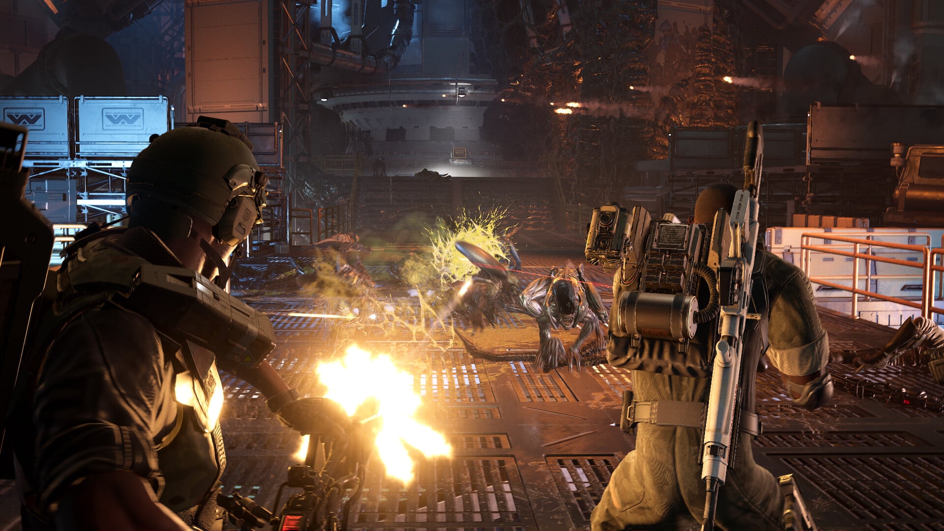 Shooting the Xenomorphs to kill them
