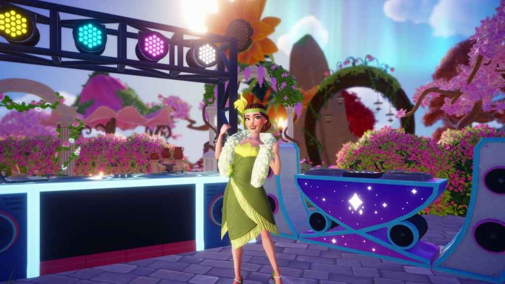 Standing by two DJ Booths in disney dreamlight valley