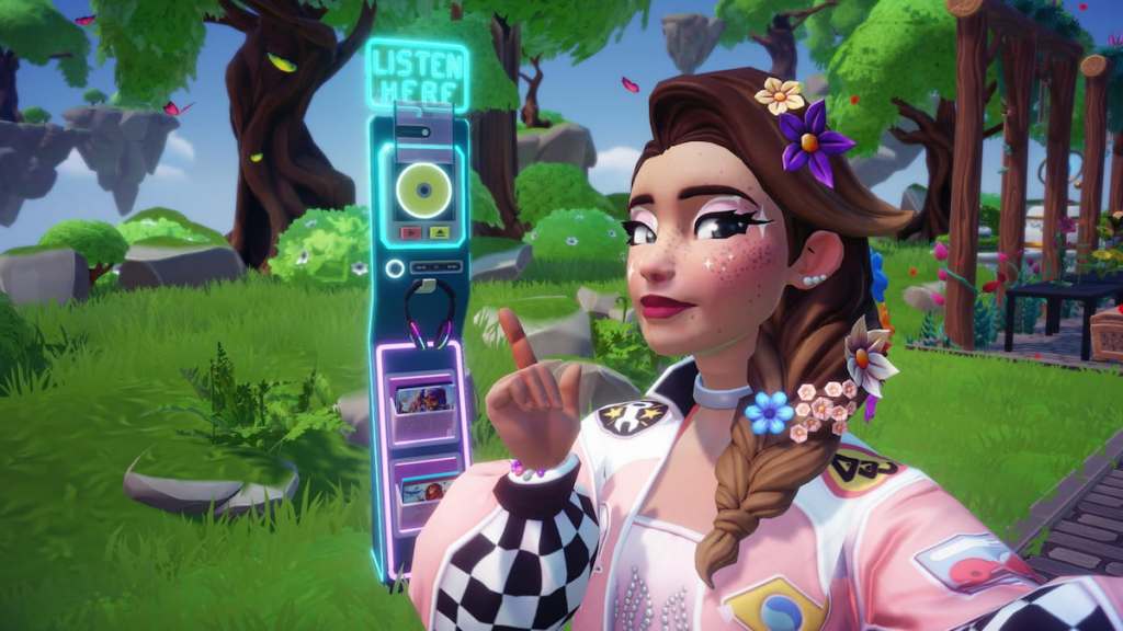 Taking picture with Neon CD Demo Player in Disney Dreamlight Valley