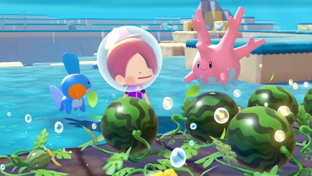 Growing watermelon in bubbly basin in pokopia