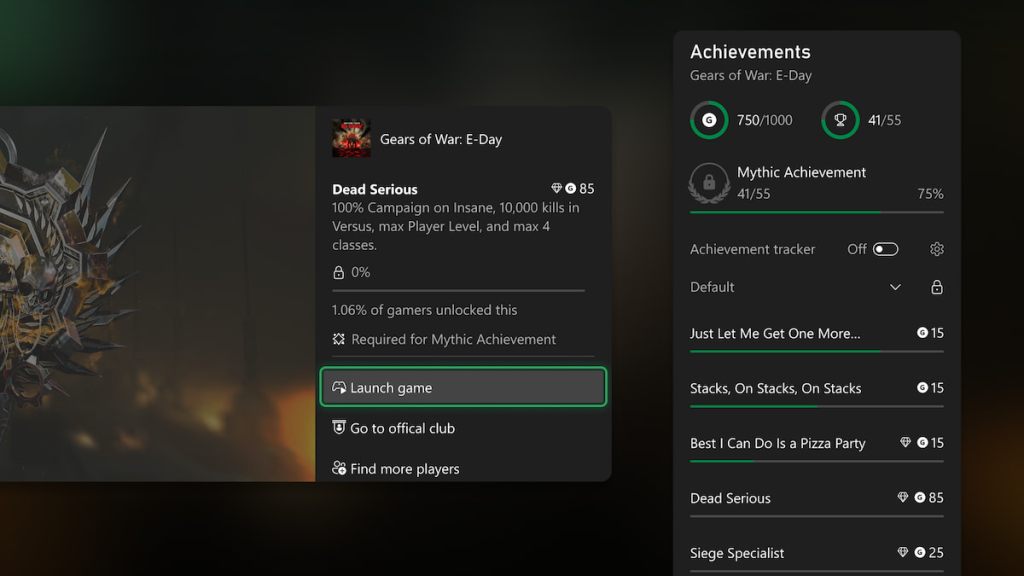 Xbox Mythic Achievement progress bar