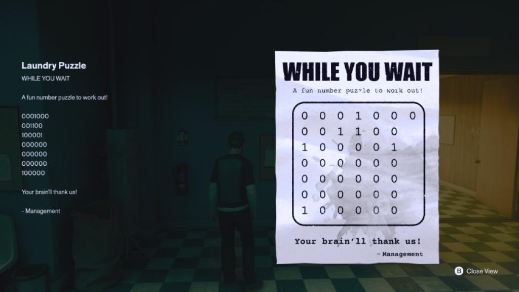 The Laundry Puzzle Hint in Central in CONTROL Resonant.