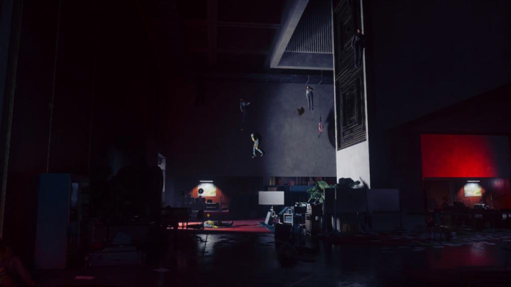 The Oldest House in CONTROL Resonant, a dark room with some levitating, Hiss-infested Rangers.