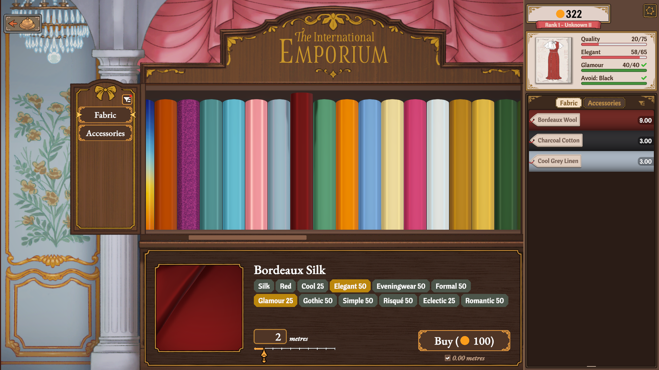 All kinds of cloth materials in Dressmaker