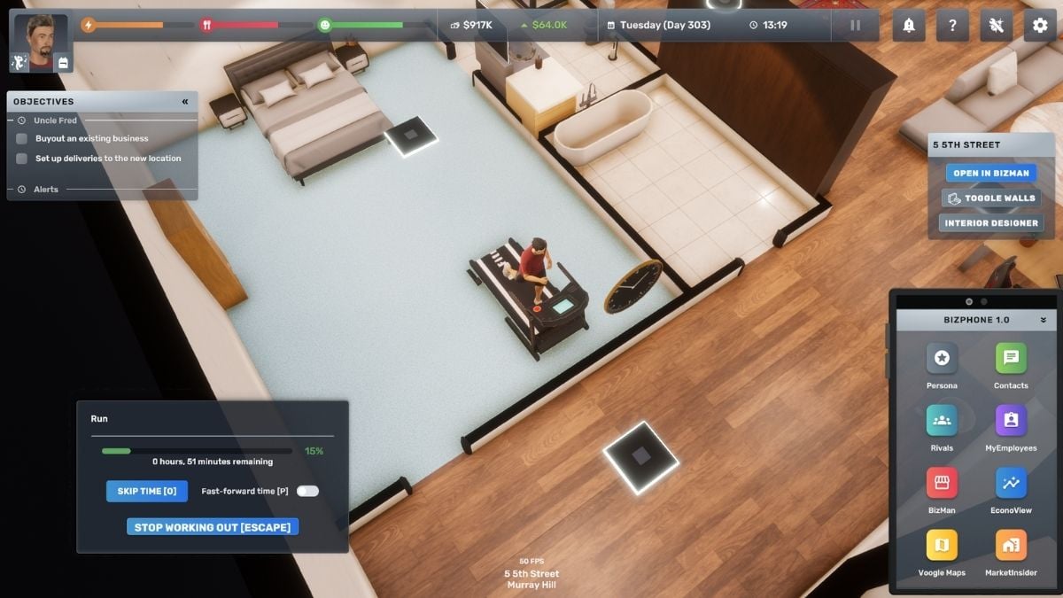 A player on a treadmill in Big Ambitions