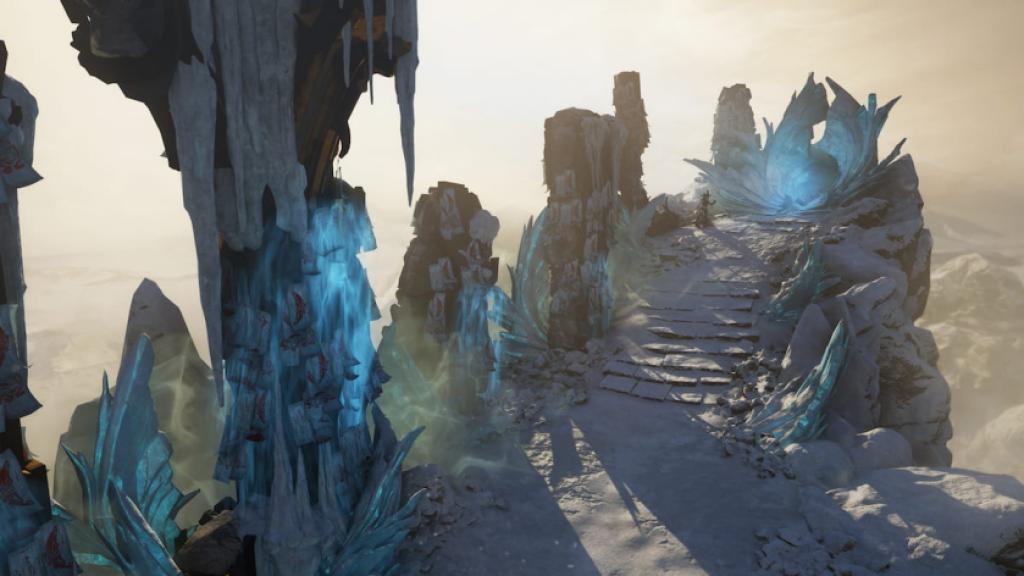 Yuvan Peak, an icy mountain in Warframe.