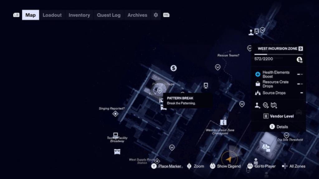 The map location for the fault in the West Incursion Zone in CONTROL Resonant.