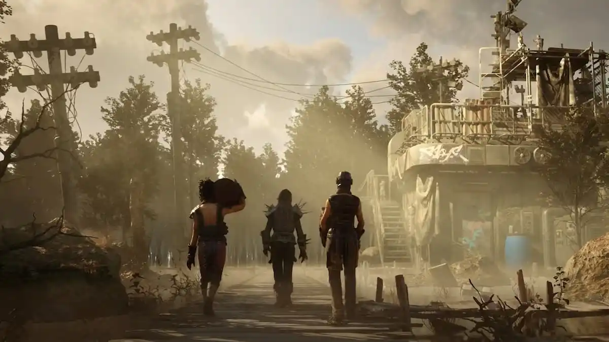 Band walking through post-apocalyptic America in Afterworld.