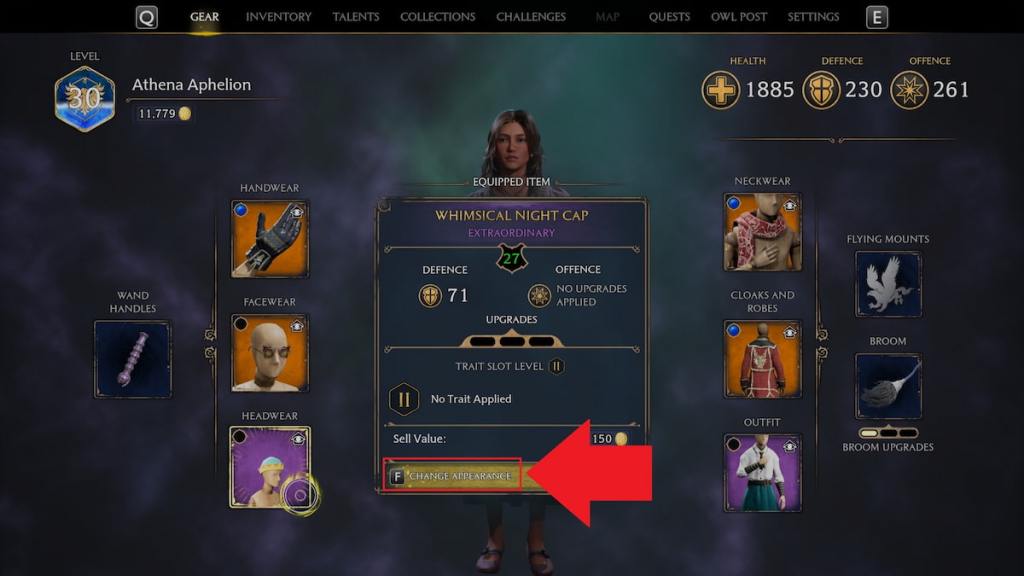 Change appearance option in hogwarts legacy