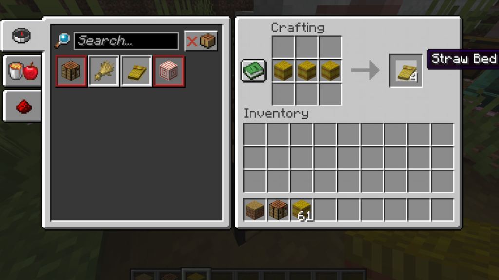 Crafting a a straw bed in Minecraft