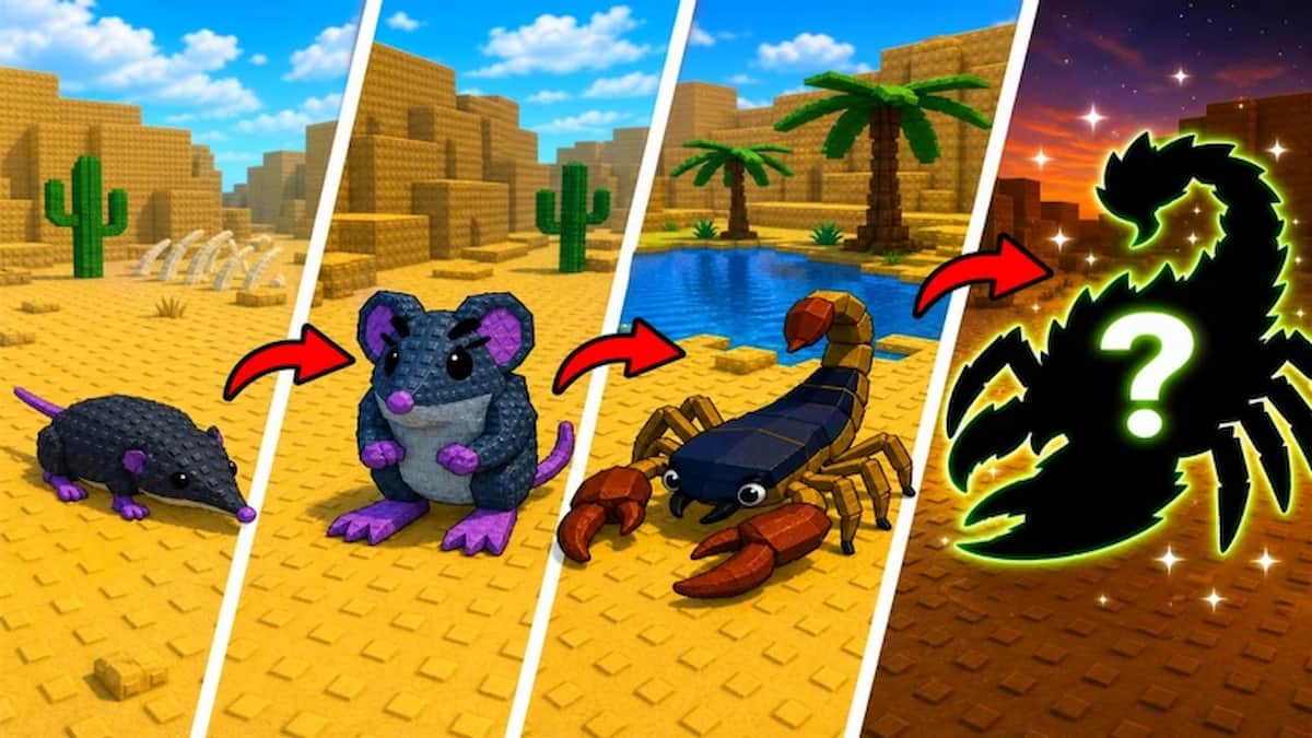 Evolve and Survive featured image showing a creature evolving from a rat into a larger rodent and then a scorpion, with a mysterious final evolution teased.