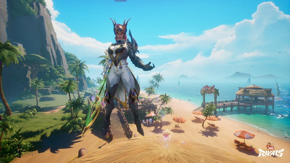Angela flying by star on roof in marvel rivals