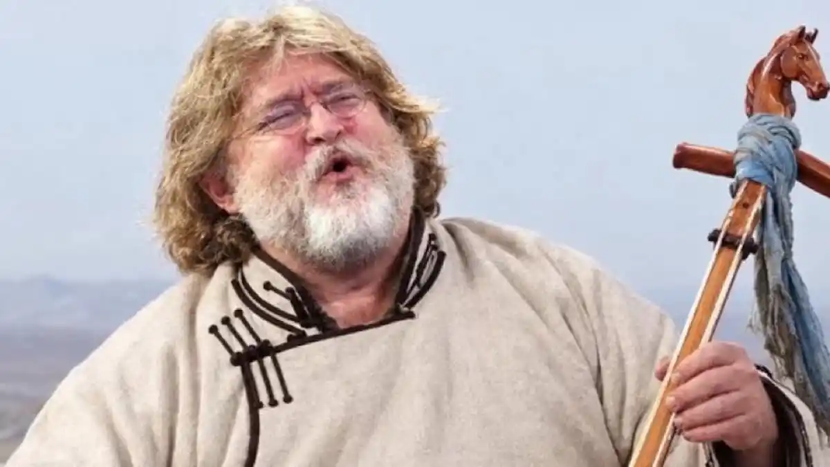 Gabe Newell as a Mongolian throat singer meme.