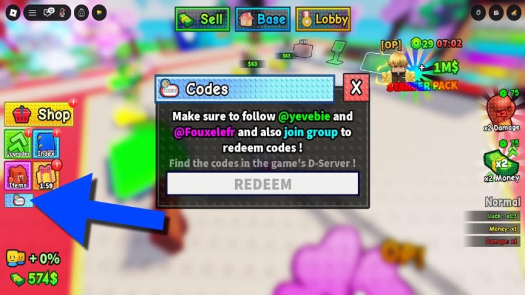 How to redeem codes in Beat the Anime Boss.