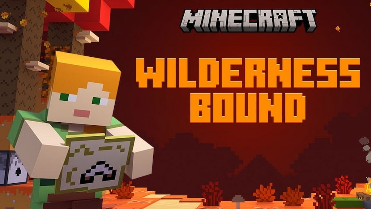 Minecraft Alex holding map next to wildereness bound title