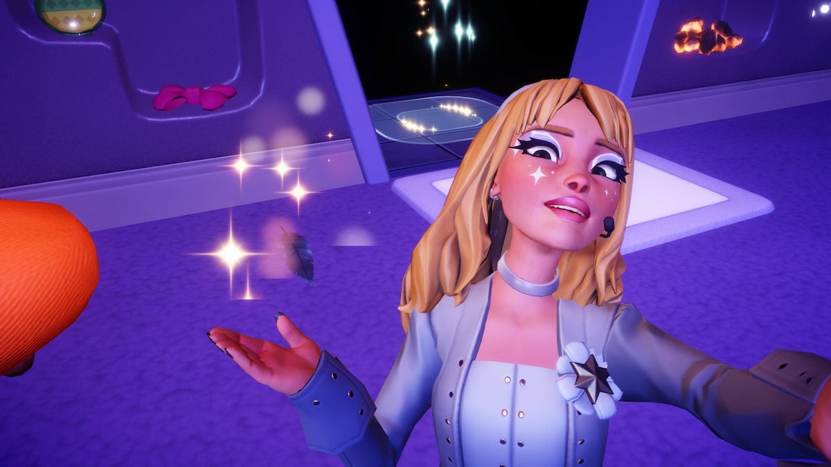 Taking photo with mysterious black feather on ground in disney dreamlight valley
