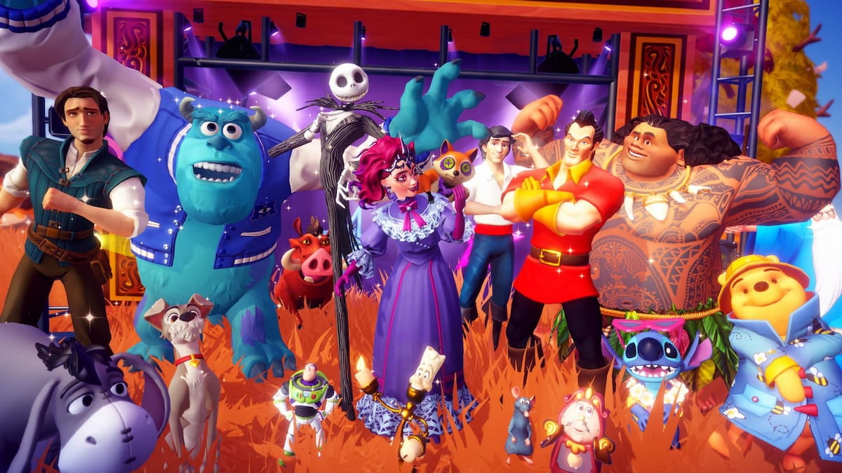 Posing with a large group of male villagers in disney dreamlight valley