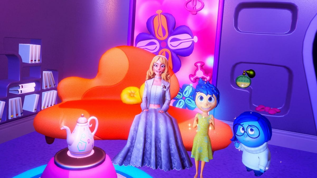Sitting by joy and sadness in remote headquarters during memory mania event in disney dreamlight valley