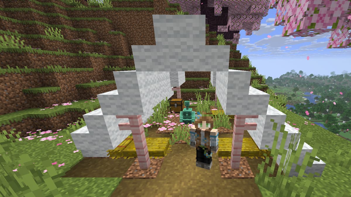 Standing in an abandoned camp by a straw bed in minecraft