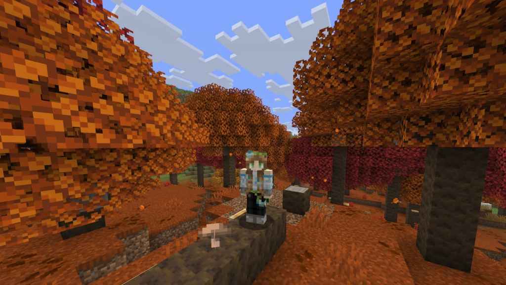 Standing in dappled forest in minecraft