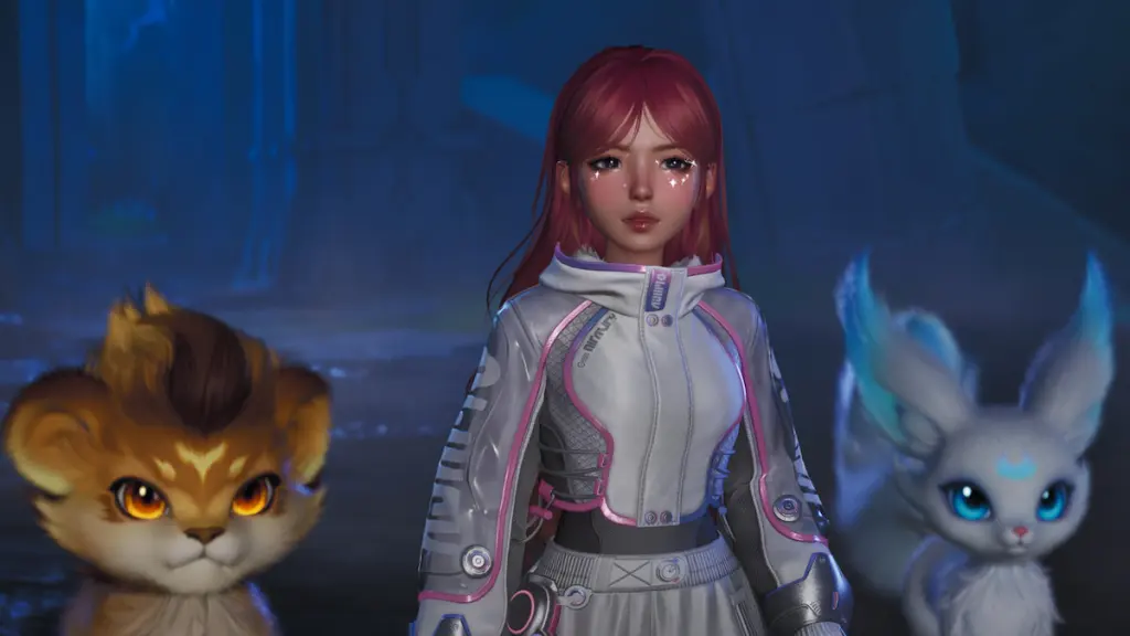Player standing with Helion and Lunara in Aniimo