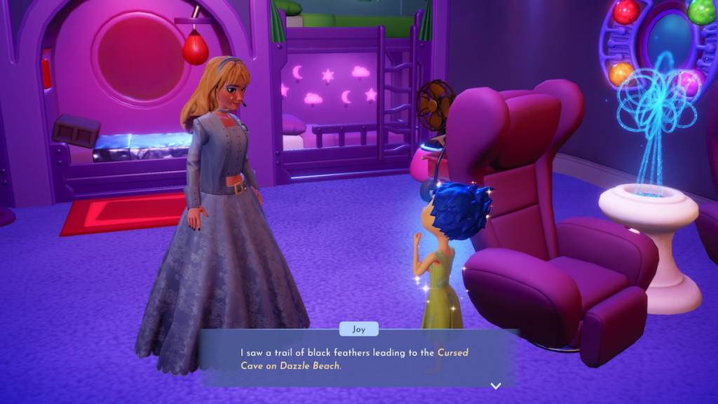 Talking to Joy about culprit in cursed cave in disney dreamlight valley