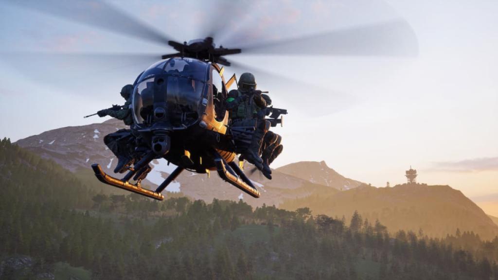 Players riding on a helicopter in Wardogs.