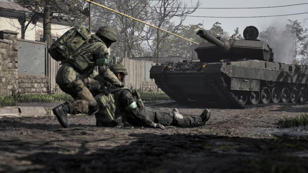 Player dragging another player up a street in Wardogs.