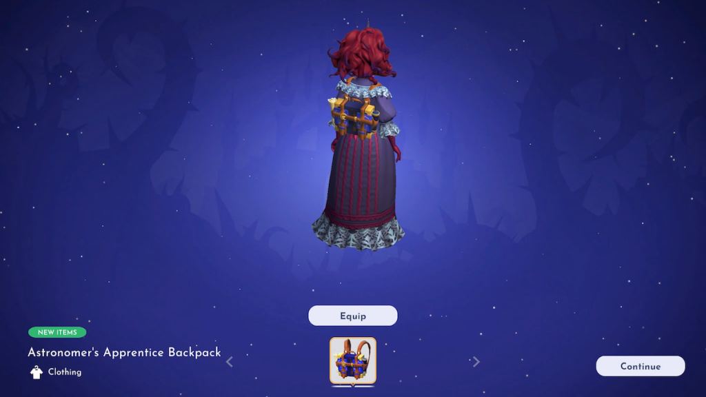 Wearing astronomer's backpack in disney dreamlight valley