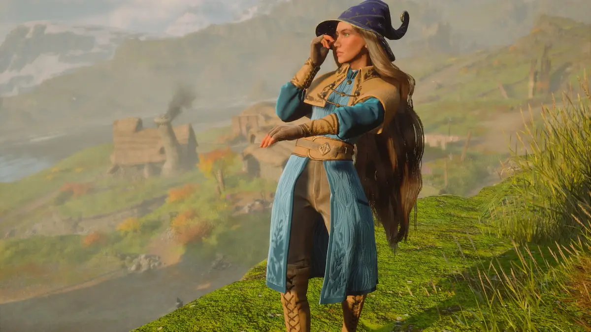 A witch wearing the astronomer's hat in hogwarts legacy