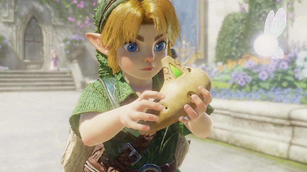 Zelda's remake showing Link with the Ocarina