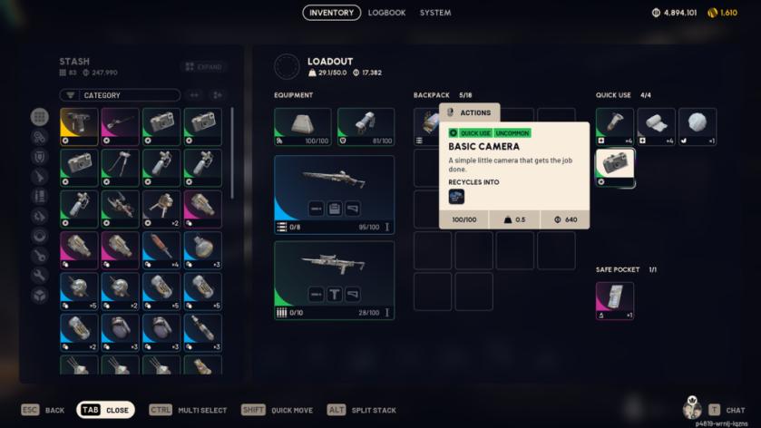 Using the Camera in quick equip slot