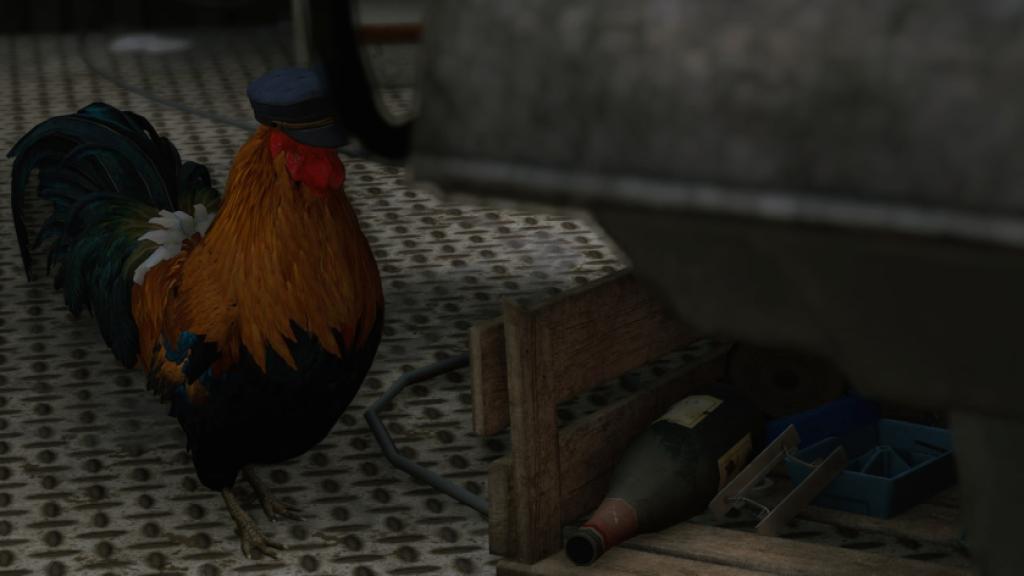 ARC Raiders' rooster, Scrappy, with a Conductor hat.