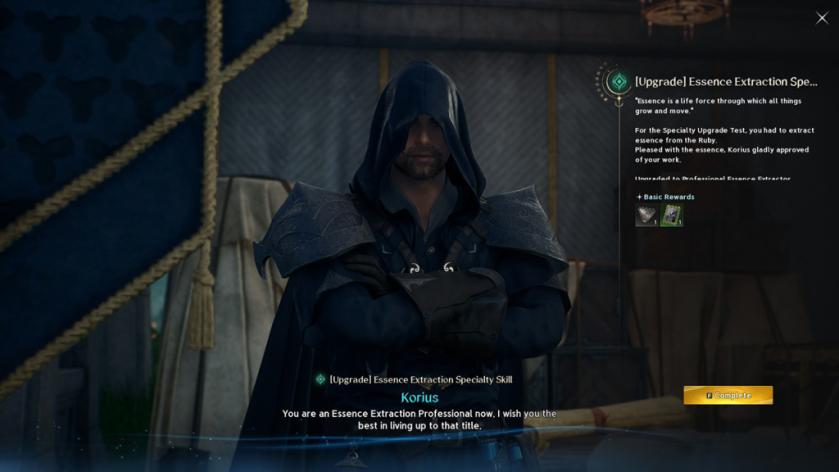 The player completes the [Upgrade] Essence Extraction Specialty quest in Aion 2.