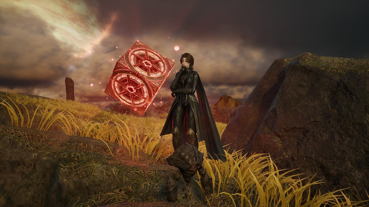 The Daeva examines a Hidden Cube in Aion 2.