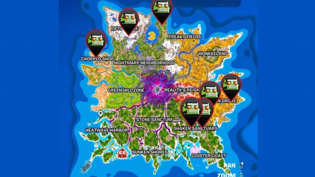 All Chica and Bonnie map spawn locations marked in Fortnite