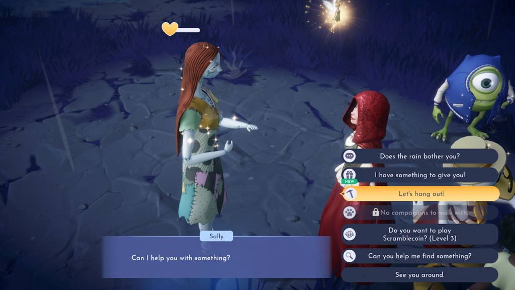 Asking sally to hang out in disney dreamlight valley
