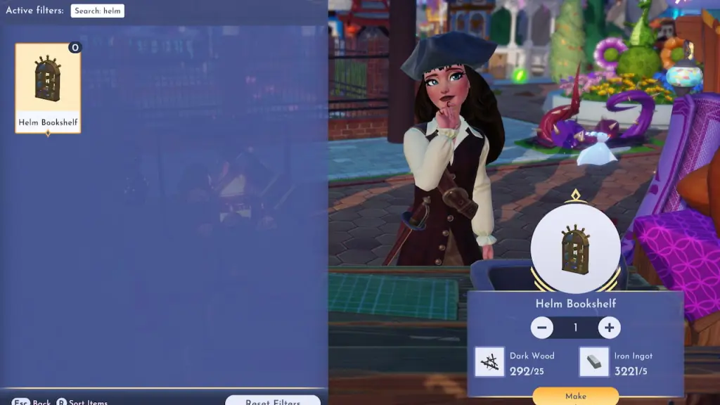 crafting a Helm Bookshelf in Disney Dreamlight Valley