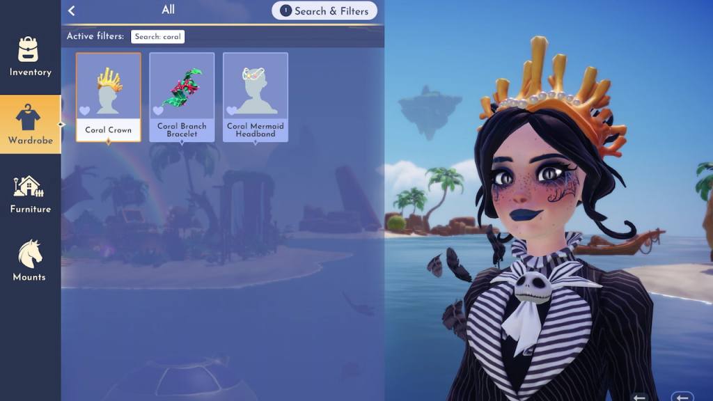 Player wearing Coral Crown in Disney Dreamlight Valley