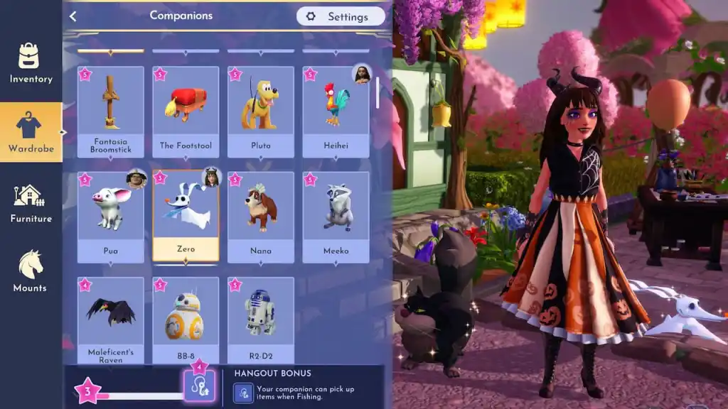 Equipping zero in Disney Dreamlight Valley
