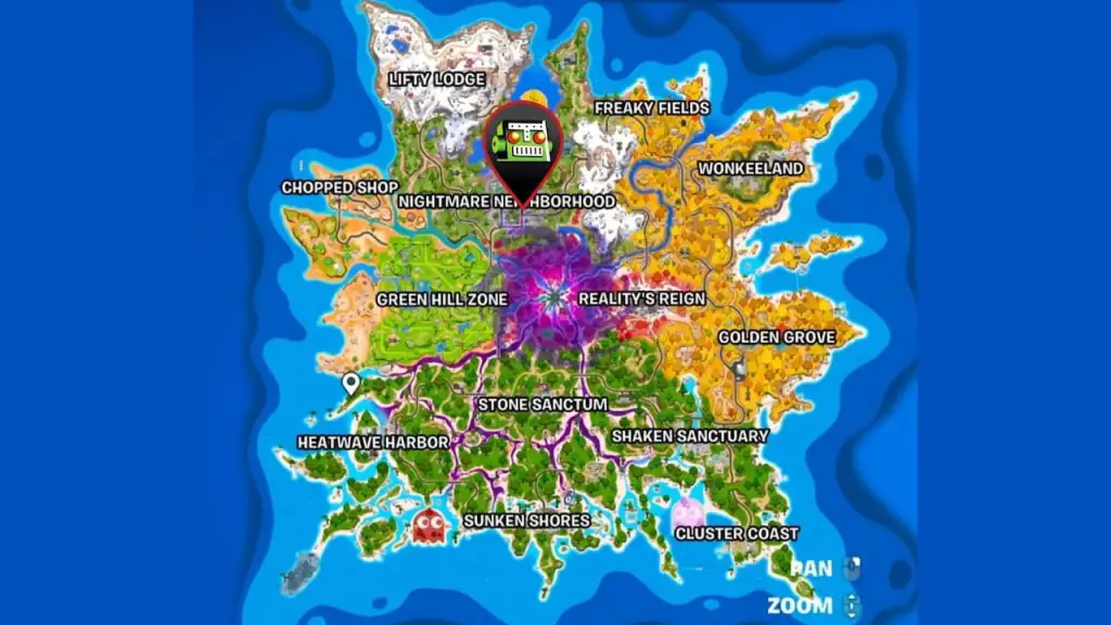 Freddy Krueger boss map location marked in Fortnite Fortnitemares
